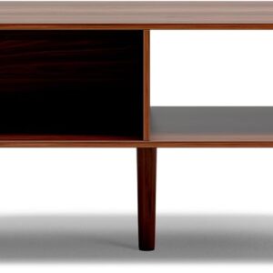 Coffee Table with Storage, Mid Century Dining Table with Fluted Drawer and Solid Wood Legs, Small Coffee Tables for Living Room, Walnut - Image 5