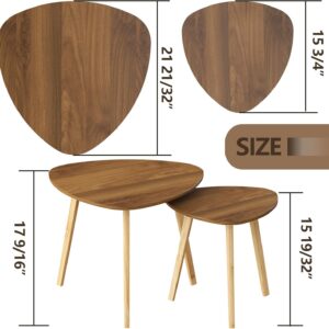 BAMEOS Bamboo Nesting Triangle End Table,Set of 2 Side Table Modern Minimalist Coffee Table for Living Room (Walunt) - Image 2