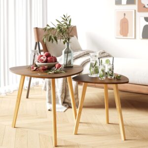 BAMEOS Bamboo Nesting Triangle End Table,Set of 2 Side Table Modern Minimalist Coffee Table for Living Room (Walunt) - Image 4