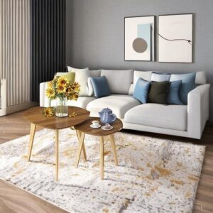 BAMEOS Bamboo Nesting Triangle End Table,Set of 2 Side Table Modern Minimalist Coffee Table for Living Room (Walunt) - Image 5