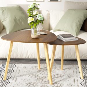 BAMEOS Bamboo Nesting Triangle End Table,Set of 2 Side Table Modern Minimalist Coffee Table for Living Room (Walunt) - Image 6