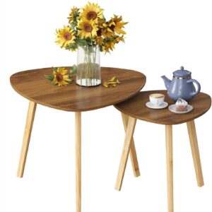 BAMEOS Bamboo Nesting Triangle End Table,Set of 2 Side Table Modern Minimalist Coffee Table for Living Room (Walunt) - Image 8