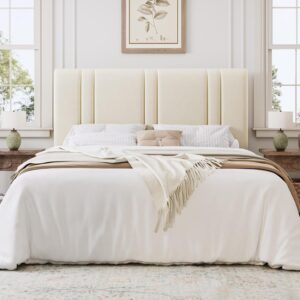 SHA CERLIN Full Size Platform Bed Frame, Velvet Upholstered Bed with Adjustable Headboard, Vertical Channel Tufted Design, Sturdy Wood Slat Support, No Box Spring Needed, Easy Assembly, Cream White - Image 3