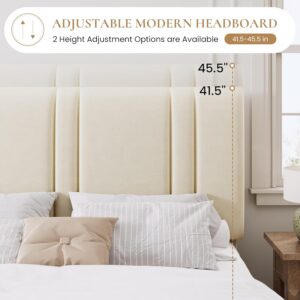SHA CERLIN Full Size Platform Bed Frame, Velvet Upholstered Bed with Adjustable Headboard, Vertical Channel Tufted Design, Sturdy Wood Slat Support, No Box Spring Needed, Easy Assembly, Cream White - Image 5