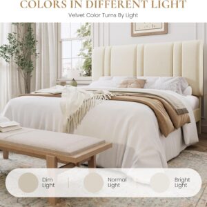 SHA CERLIN Full Size Platform Bed Frame, Velvet Upholstered Bed with Adjustable Headboard, Vertical Channel Tufted Design, Sturdy Wood Slat Support, No Box Spring Needed, Easy Assembly, Cream White - Image 7