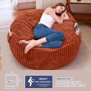 4ft Bean Bags Chair for Adults, Giant Beanbag Chair with Memory Foam Filled, Soft Comfy Large Bean Bag Couch Big Sofa Bed for Living Room Bedroom (Brown) - Image 4