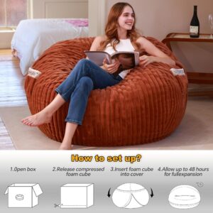 4ft Bean Bags Chair for Adults, Giant Beanbag Chair with Memory Foam Filled, Soft Comfy Large Bean Bag Couch Big Sofa Bed for Living Room Bedroom (Brown) - Image 5