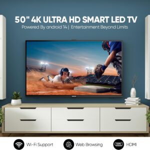 Nikai 50" Ultra HD 4K Smart LED TV, Android 13, Built-in WiFi, 60Hz Refresh Rate, Quad-Core Processor, 3 HDMI Ports, 2 USB Ports, Slim Frame - UHD5010SLED - Image 2