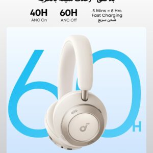 soundcore Space One Pro by Anker, Adaptive Active Noise Cancelling Headphones, Super Foldable Design, 60H Lossless Audio, Ultra-Fast Charging, Hi-Res Wireless Audio with LDAC, Comfortable Fit, White - Image 6