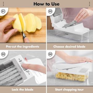 Geedel Vegetable Cutter, Onion Cutter Pro Food Chopper, Kitchen Vegetable Slicer Dicer Cutter Grater, Veggie Chopper with container for Salad Onion Potato Carrot (4 in 1, White) - Image 7