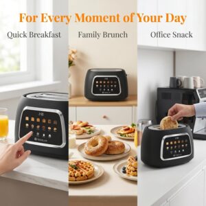 Tesslux 2 Slice Toaster with Touch Screen Control, 1.5" Wide Long Slots, 6 Browning Levels & 6 Bread Types, Digital Timer, Memory, Defrost, Reheat (Black, 2 Slice) - Image 4