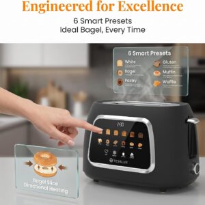 Tesslux 2 Slice Toaster with Touch Screen Control, 1.5" Wide Long Slots, 6 Browning Levels & 6 Bread Types, Digital Timer, Memory, Defrost, Reheat (Black, 2 Slice) - Image 5