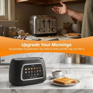 Tesslux 2 Slice Toaster with Touch Screen Control, 1.5" Wide Long Slots, 6 Browning Levels & 6 Bread Types, Digital Timer, Memory, Defrost, Reheat (Black, 2 Slice) - Image 7