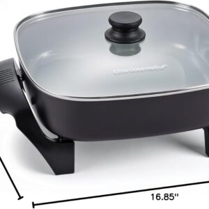 Elite Gourmet PFAS-Free Ceramic Electric Skillet, Extra Deep 12"x12"x3", Less Splatter, Dishwasher Safe, Rapid Heat, EG2313, 1200W, Black - Image 3