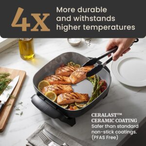 Elite Gourmet PFAS-Free Ceramic Electric Skillet, Extra Deep 12"x12"x3", Less Splatter, Dishwasher Safe, Rapid Heat, EG2313, 1200W, Black - Image 4