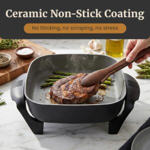 Elite Gourmet PFAS-Free Ceramic Electric Skillet, Extra Deep 12"x12"x3", Less Splatter, Dishwasher Safe, Rapid Heat, EG2313, 1200W, Black - Image 6