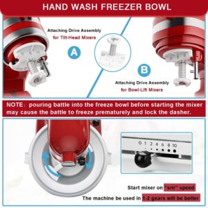 Ice Cream Maker Attachment for KitchenAid Stand Mixer, Compatible with 4.5/5QT & 6QT Stand Mixers, 2 Quart Frozen Kitchenaid Ice Cream Maker Attachment Ice Cream Bowl for Yogurt/Sorbet Gelato - Image 5