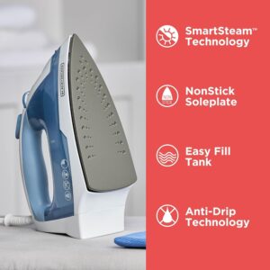 BLACK+DECKER Easy Steam Compact Iron for Clothes, Automatic Shutoff, Nonstick Plate, Light Weight, 1200 Watts - Image 10