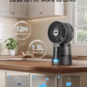 DREO TurboCool Misting Fan 516, 5℉ Drop Cooling Fans that Blow Cold Air, 150°+30° Omni-directional Oscillating, Evaporative air cooler, 26 ft/s Wind, Ultrafine Mist, 20dB Quiet, 6 Speeds 2 Modes, Grey - Image 6