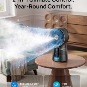 DREO TurboCool Misting Fan 516, 5℉ Drop Cooling Fans that Blow Cold Air, 150°+30° Omni-directional Oscillating, Evaporative air cooler, 26 ft/s Wind, Ultrafine Mist, 20dB Quiet, 6 Speeds 2 Modes, Grey - Image 8