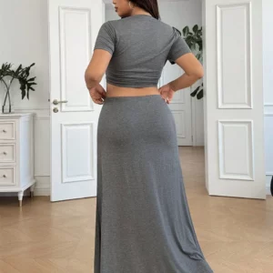 GIBSIE Plus Size Summer 2 Piece Set Women Streetwear Casual O-Neck Short Sleeve Crop Top and Long Skirts Fashion Matching Outfit - Image 7