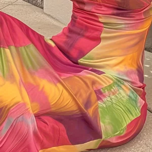 Leisure beach vacation, tight and sexy strapless suspender, gradient flower print, loose hip hugging skirt, long skirt - Image 5