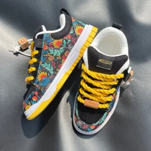 New Black and Yellow Printed Loafers, Thick-Soled Casual Sneakers, Canvas Shoes, Large Size Trendy Shoes, Men's Shoes, Student Shoes, Suitable for All Seasons - Image 1
