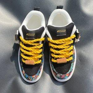 New Black and Yellow Printed Loafers, Thick-Soled Casual Sneakers, Canvas Shoes, Large Size Trendy Shoes, Men's Shoes, Student Shoes, Suitable for All Seasons - Image 6