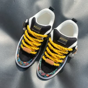 New Black and Yellow Printed Loafers, Thick-Soled Casual Sneakers, Canvas Shoes, Large Size Trendy Shoes, Men's Shoes, Student Shoes, Suitable for All Seasons - Image 4