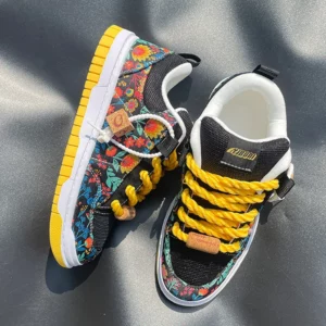 New Black and Yellow Printed Loafers, Thick-Soled Casual Sneakers, Canvas Shoes, Large Size Trendy Shoes, Men's Shoes, Student Shoes, Suitable for All Seasons - Image 3