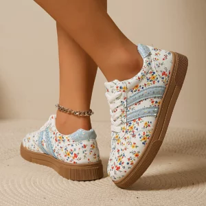 2026 Spring/Summer New Countryside Floral Canvas Shoes for Women, Breathable Flat Flat Casual Sports Shoes - Image 4
