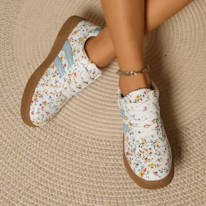 2026 Spring/Summer New Countryside Floral Canvas Shoes for Women, Breathable Flat Flat Casual Sports Shoes - Image 3