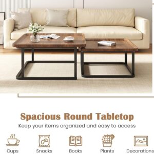 Nesting Coffee Table Set of 2, 23.6"+19.7" Nesting Tables,Small Square Coffee Table with Fluted,Center Table for Living Room Bedroom Office Balcony Yard (Walnut) - Image 3