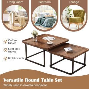 Nesting Coffee Table Set of 2, 23.6"+19.7" Nesting Tables,Small Square Coffee Table with Fluted,Center Table for Living Room Bedroom Office Balcony Yard (Walnut) - Image 4