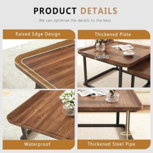 Nesting Coffee Table Set of 2, 23.6"+19.7" Nesting Tables,Small Square Coffee Table with Fluted,Center Table for Living Room Bedroom Office Balcony Yard (Walnut) - Image 5