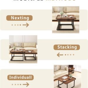 Nesting Coffee Table Set of 2, 23.6"+19.7" Nesting Tables,Small Square Coffee Table with Fluted,Center Table for Living Room Bedroom Office Balcony Yard (Walnut) - Image 6