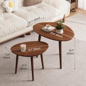 Small Oval Coffee Tables Set,Acacia Wood Nesting Tables(25.6"x17.7"+17.7"x13.4" for Living Room Small Spaces Office,Easy Assembly Wooden Minimalist Walnut Mid Century Modern Coffee Table - Image 2