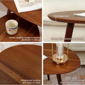 Small Oval Coffee Tables Set,Acacia Wood Nesting Tables(25.6"x17.7"+17.7"x13.4" for Living Room Small Spaces Office,Easy Assembly Wooden Minimalist Walnut Mid Century Modern Coffee Table - Image 4