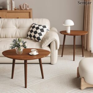 Small Oval Coffee Tables Set,Acacia Wood Nesting Tables(25.6"x17.7"+17.7"x13.4" for Living Room Small Spaces Office,Easy Assembly Wooden Minimalist Walnut Mid Century Modern Coffee Table - Image 5