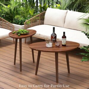 Small Oval Coffee Tables Set,Acacia Wood Nesting Tables(25.6"x17.7"+17.7"x13.4" for Living Room Small Spaces Office,Easy Assembly Wooden Minimalist Walnut Mid Century Modern Coffee Table - Image 8
