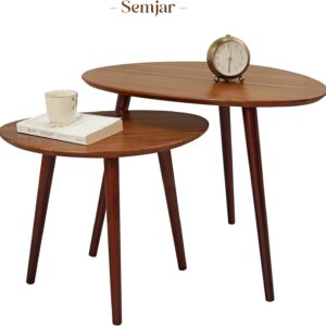 Small Oval Coffee Tables Set,Acacia Wood Nesting Tables(25.6"x17.7"+17.7"x13.4" for Living Room Small Spaces Office,Easy Assembly Wooden Minimalist Walnut Mid Century Modern Coffee Table - Image 9