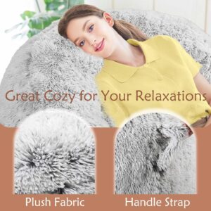 Plush Faux Fur Bean Bag Chairs, Memory Foam Filled Sofa Chair Shape Bean Bag for Adults/Teens/Kids, Ultra-Soft Lazy Sofa for Living Room Bedroom College Dorm, Grey - Image 7
