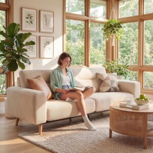 Claiks 81" Oversized Loveseat Sofa, Mid Century Modern Couch for Living Room, Bedroom & Apartment, Corduroy Upholstered 2-3 Seater Sofa with Sturdy Metal Frame, Easy Assembly, Beige - Image 1