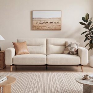 Claiks 81" Oversized Loveseat Sofa, Mid Century Modern Couch for Living Room, Bedroom & Apartment, Corduroy Upholstered 2-3 Seater Sofa with Sturdy Metal Frame, Easy Assembly, Beige - Image 2