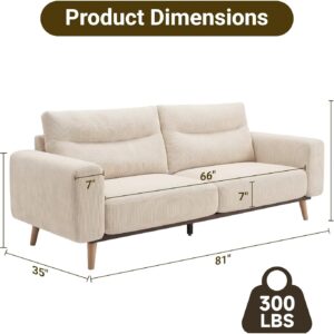 Claiks 81" Oversized Loveseat Sofa, Mid Century Modern Couch for Living Room, Bedroom & Apartment, Corduroy Upholstered 2-3 Seater Sofa with Sturdy Metal Frame, Easy Assembly, Beige - Image 7