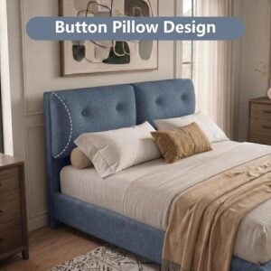 Full Size Bed Frame with Headboard, Boucle Upholstered Bed Frame, Removable and Washable, No Box Spring Needed,Wood Slat Support, Easy Assembly, Navy Blue - Image 3