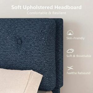 Full Size Bed Frame with Headboard, Boucle Upholstered Bed Frame, Removable and Washable, No Box Spring Needed,Wood Slat Support, Easy Assembly, Navy Blue - Image 4