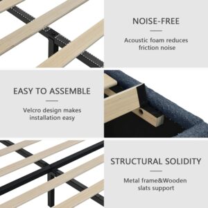 Full Size Bed Frame with Headboard, Boucle Upholstered Bed Frame, Removable and Washable, No Box Spring Needed,Wood Slat Support, Easy Assembly, Navy Blue - Image 6