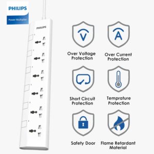 Philips 6-Way Universal Power Extension Cord with Individual Switches (1.5M), 2500W Overload Protection, 750°C Fire-Resistant, 3x1mm² Heavy Duty Cable, 13A Fuse, ESMA Certified, UK Plug (6UV-1.5m) - Image 4