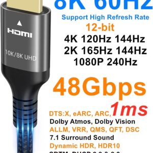 Ubluker 10K 8K 4K HDMI Cable 48Gbps 2M, Certified Ultra High Speed HDMI® Cable 4K 240Hz 144Hz 8K 60Hz 0.01ms HDR10+ ARC eARC HDCP2.3 Netflix Roku TV PC Monitor Projector PS5 4 Xbox - Image 3